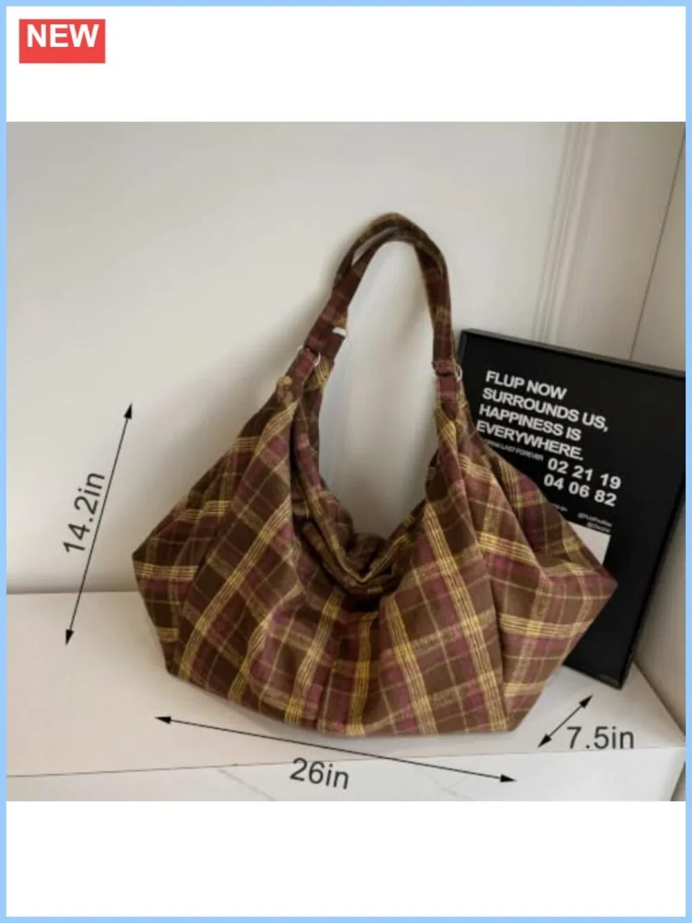 Woolen Plaid Tote Bag Purse Women's Slouchy Hobo Shoulder Bag